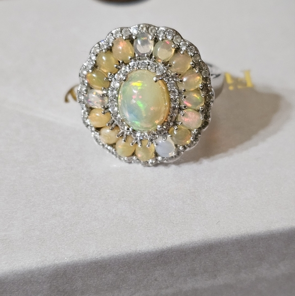 Gem Treasures Jewelry - Natural Ethiopian Opal Cluster Ring Platinum over Sterling Silver Sz 11 ✨️